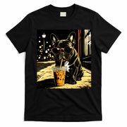 Cool French Bulldog Iced Coffee And Sunglasses T-Shirt - Black