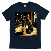 Cool French Bulldog Iced Coffee And Sunglasses T-Shirt - Navy Blue