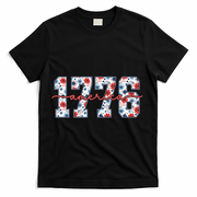 Cute Floral Flower Varsity Style 1776 America USA  T-Shirt - Black