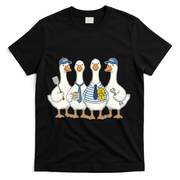Cute Funny Father's Day Goose Group T-Shirt - Black