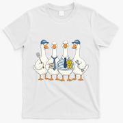 Cute Funny Father's Day Goose Group T-Shirt - White