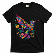 Cute Floral Humming Bird Animal Lover Spring T-Shirt - Black