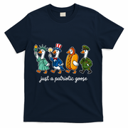 Cute Funny Just A Patriotic Goose Celebrate Fourth Of July T-Shirt - Navy