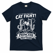 Cat Fight Princess Vs Mittens T-Shirt - Navy