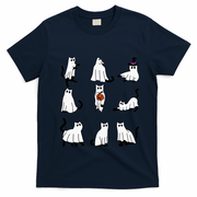 Cute Ghost Cat Funny Halloween Outfit Costumes Black Cat T-Shirt - Navy Blue