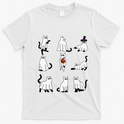 Cute Ghost Cat Funny Halloween Outfit Costumes Black Cat T-Shirt - White