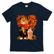 Cute Happy Autumn Cat With Pumpkin Spice Drink Fall Lover T-Shirt - Navy