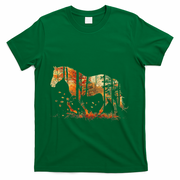 Cute Horse Lover Autumn Leaves Pony Animal Wildlife T-Shirt - Green