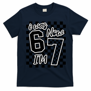 Checkered I Was 6 Now I'm 7 Birthday Seven Years Old T-Shirt - Navy Blue