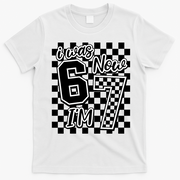 Checkered I Was 6 Now I'm 7 Birthday Seven Years Old T-Shirt - White