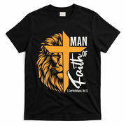 Christian Man Of God I Corinthians 16:13 Lion Cross T-Shirt - Black