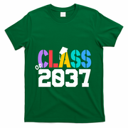Class Of 2037 Grow With Me First Day Of School Graduation V T-Shirt - Green