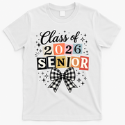 Class Of 2026 Senior Plaid Bow T-Shirt - White