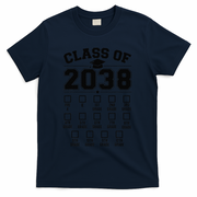 Class Of 2038 Grow With Me Checklist Prek To 12th Grade Gift T-Shirt - Navy