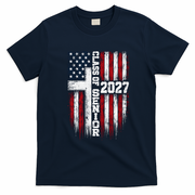 Class Of 2027 Senior Pride American Flag Graduation T-Shirt - Navy Blue