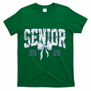 Class Of 2026 Senior Coquette Bow Blue Toile Floral T-Shirt - Green