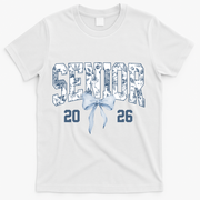Class Of 2026 Senior Coquette Bow Blue Toile Floral T-Shirt - White