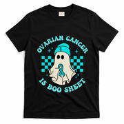 Cute Ovarian Cancer Is Boo Sheet Halloween Ghost Teal Ribbon T-Shirt - Black