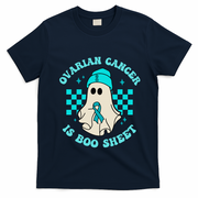 Cute Ovarian Cancer Is Boo Sheet Halloween Ghost Teal Ribbon T-Shirt - Navy Blue