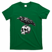 Crow On Skull Vintage Halloween Skeleton T-Shirt - Irish Green