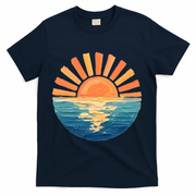 Coastal Ocean Sunset Painting Beach T-Shirt - Navy