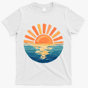 Coastal Ocean Sunset Painting Beach T-Shirt - White