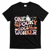 Cute One Spooky Social Worker Ghost Halloween T-Shirt - Black