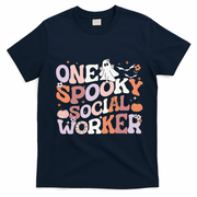 Cute One Spooky Social Worker Ghost Halloween T-Shirt - Navy Blue