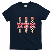 Cute Pink Bow Pencil Students Teachers Back To School T-Shirt - Navy Blue
