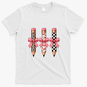 Cute Pink Bow Pencil Students Teachers Back To School T-Shirt - White