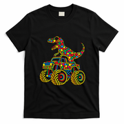 Colorful Polka Dot Dinosaur Riding Monster Truck T-Shirt - Black