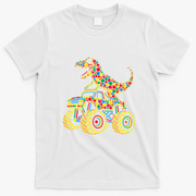 Colorful Polka Dot Dinosaur Riding Monster Truck T-Shirt - White
