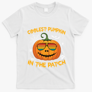 Coolest Pumpkin In The Patch Funny Pumpkin Sunglasses Gift T-Shirt - White