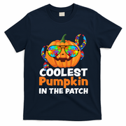 Coolest Pumpkin In The Patch Autism Halloween Gift T-Shirt - Navy Blue