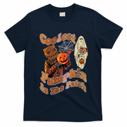 Coolest Pumpkin In The Patch Floral Ghost Funny Gift T-Shirt - Navy Blue