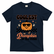 Coolest Pumpkin In The Patch Fall Vibes Retro Halloween Autumn T-Shirt - Navy