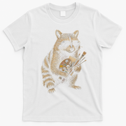 Cool Raccoon Artist with Palette and Brushes T-Shirt - White