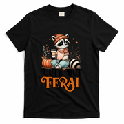 Coffee Raccoon Cute But Feral Autumn Design Gift T-Shirt - Black