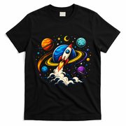 Cute Rocket Launching Into Space Adventure Gift T-Shirt - Black
