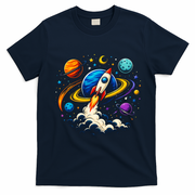 Cute Rocket Launching Into Space Adventure Gift T-Shirt - Navy Blue