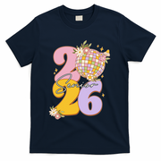 Cute Retro Senior 2026 Disco Ball Flowers Graduate Graduation T-Shirt - Navy