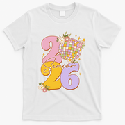 Cute Retro Senior 2026 Disco Ball Flowers Graduate Graduation T-Shirt - White