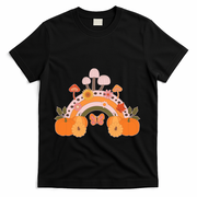 Cute Retro Vintage Fall Autumn Rainbow Mushrooms Pumpkins T-Shirt - Black