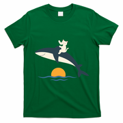Cat Riding Whale Vintage Ocean Sunset T-Shirt - Irish Green