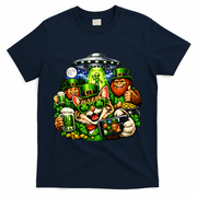 Cat Selfie Alien Leprechaun Bigfoot UFO St Patricks Day T-Shirt - Navy