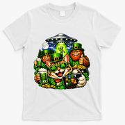 Cat Selfie Alien Leprechaun Bigfoot UFO St Patricks Day T-Shirt - White