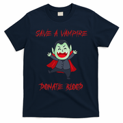 Cute Save A Vampire Donate Blood Vampire Halloween T-Shirt - Navy Blue