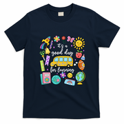 Cute School Bus Cartoon Illustration for Kids and Teachers T-Shirt - Navy Blue