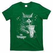 Cool Cat Sipping Drink With Sunglasses Graphic T-Shirt - Irish Green