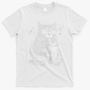 Cool Cat Sipping Drink With Sunglasses Graphic T-Shirt - White